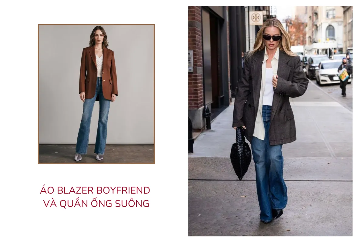 Áo blazer boyfriend và quần ống suông